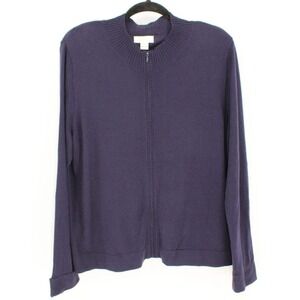 Vintage 80s Christopher Banks XL Navy Full Zip Cotton Blend‎ Mock Neck Cardigan